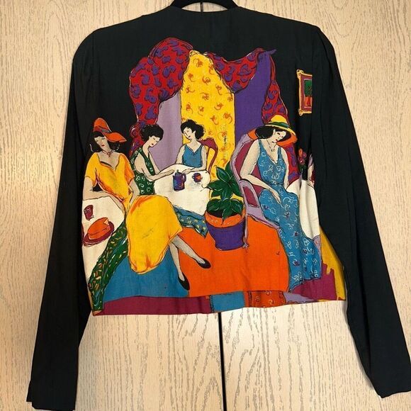 Vintage 80s Karin Steven’s Abstract Ladies at Dinner Blouse - Picture 4 of 5